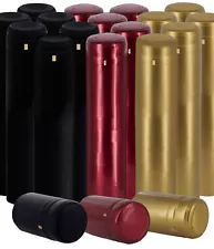 PVC Shrink Capsules Cork Finish Wine Bottles 150, 60-Black 60-Ruby Red 30-Gold