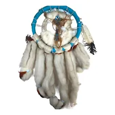 VTG Dream Catcher Large Authentic Fur Wool Feathers Handmade Souvenir 31” Read