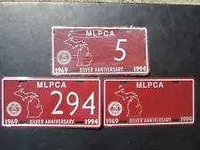 Lot of 3 Michigan 1994 license plates MLPCA 25th Anniversary low number 5 294