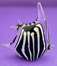 Hand Blown Art Glass Angel Fish Black and White Figurine Paperweight 4” SALE!