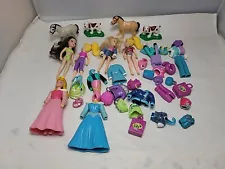 Lot of Polly Pocket Dolls, Clothing, Animals, Accessories