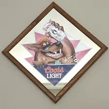 Vintage 1991 Coors Light BEER WOLF Mirror Pub Sign for Bar/Man Cave RARE 16"x16"