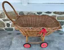 Vtg Childs Wicker Doll Carriage Baby Buggy Stroller Pefect for Play or Display