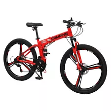 26" Folding Bike Full Suspension Mountain Bike 21 Speed Mens Womens Bicycle MTB