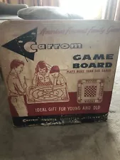 Vintage Carrom Game Wood Double Sided Board With Original Box And Pool Cues