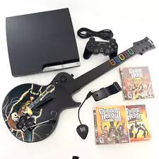 PS3 GUITAR HERO Guitar Console Bundle w/ Dongle + 3 Games Playstation 3 TESTED