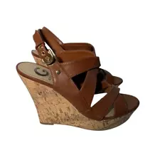 Guess Brown Cork Strappy Heeled Sandals SIZE 8.5M