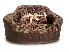 Precious Tails Leopard Princess Cat Dog Bed Small Double Sided Cushion Removable