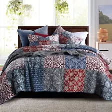 Secgo King Size Reversible Comforter Set 100% Cotton Quilt A-Nocturne w/ 2Pillow