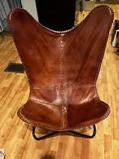 Vintage Ten Retro Leather Handmade Butterfly Chair Full Folding Relax Arm Chair