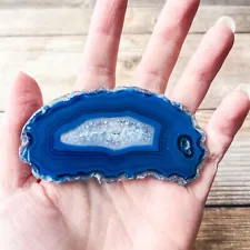 Blue Agate Slice with Quartz Crystal Druzy Geode Center Size 1