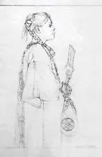 7th SPRING SALE NOW New Mexico Drawing HERB DAVIDSON 'Pueblo Girl', 9.5 x 6"