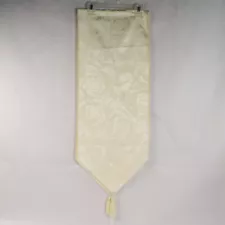 Vintage Floral Damask Table Runner With Tassel Ends Cream Straight Edge