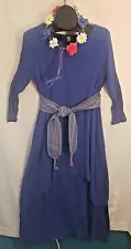 RENAISSANCE MEDIEVAL FAIR Blue Tunic 2 Layer Peasant Dress Belt & Floral Crown