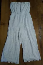 Express Jumpsuit Womens M White Eyelet Lace Strapless One Piece Cropped Jumper