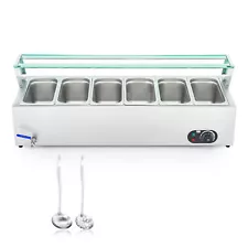 WILPREP 1200W Commercial Food Warmer 6-Pan Bain Marie Steam Table w Glass Shelf