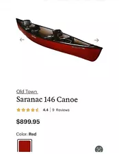 Canoe, Old Town. Dark red 14'"6'. Brand New. Includes two new Oars included