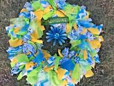 Vintage 21" Handmade RAG WREATH Shabby Chic Door Wall & Metal WELCOME DAISY ❤️j8