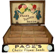 Antique Page's Tested Seed Counter Display Box - Rare Flower Seed Box