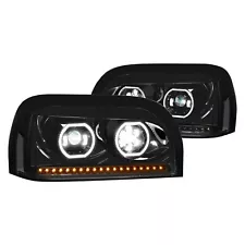 For Freightliner Century Class 96-10 Headlights Black Dual Halo Projector LED