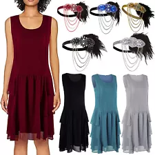 Women's Flapper Dresses 1920s Sleeveless Party Chiffon Dress Great Gatsby Dress