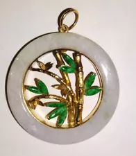 Asian Jade 14k Gold Bamboo Tree Pendant 30g 1.5" Large STUNNING