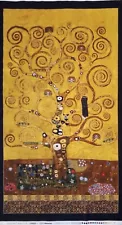 Gustav Klimt Art Tree of Life Fabric Panel Cotton Quilting Kaufman