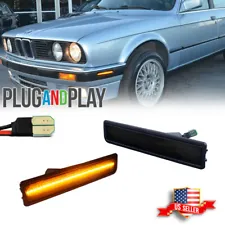 Smoked Lens Amber LED Front Bumper Side Marker Lights For BMW E30 3 E34 5 Series (For: BMW 318is)