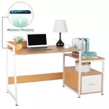 Computer Desk with Charging Station Writing Table for Home Office Workstation