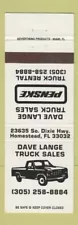 Matchbook Cover - Dave Lange Truck Sales Penske Homestead FL