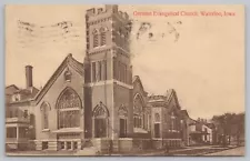 German Evangelical Church~Big Glass Window In Front~Entry~Iowa~PM 1909 Postcard