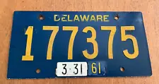 1961 Delaware License Plate Tag Riveted 3-31 177375