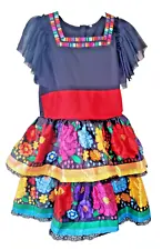 Girls Senorita Mexican Party Dance Fiesta Dress Flowered Costume L/XL