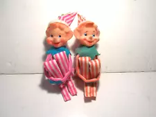 Vintage Two Christmas Striped Pixie Elf Ornaments Japan !!