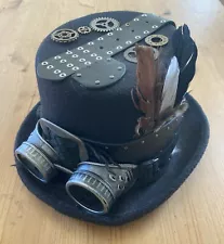 Steam Punk Top Hat Costume with Goggles Feathers And Gears