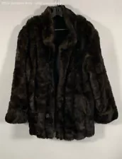 Unbranded Women's Brown Button Front Collared Fur Overcoat Size Measured