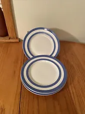 Set of 4 Vtg TG GREEN Blue Stripe Cornishware Judith Onions 10” Dinner Plates