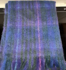 FoxFord Woollen Mills Mohair Wool Blend Throw Blanket Irish Purple Plaid 38X57