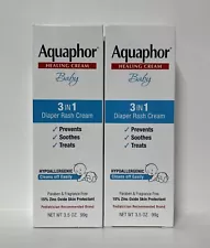 (2) Aquaphor Baby 3-in-1 Fragrance Free Healing Diaper Rash Cream 3.5oz. Each