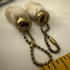 Set of two Vintage Lucky Real Rabbit's Foot Keychain Beige/White Brass