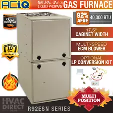 ACiQ 40K BTU 92% NG or Propane LP Gas Furnace, Multi-Position 3 Ton ECM Blower