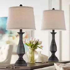 Ben Rustic Farmhouse Table Lamps 25" High Set of 2 Bronze Beige Shade Bedroom