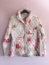 Jessica Graaf 2XL Beige Pink Cream Green Floral Zip + Popper Quilted Jacket NEW