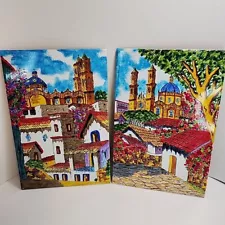 2 Handpainted Mexican Tiles Signed by Artist 12"x8" Colorful