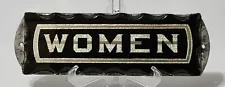 Antique Women's Chipped Glass Sign Scalloped Edges Bathroom Restaurant Restroom