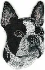 Black White Boxer Boston Terrier Portrait Embroidery Patch