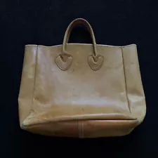 Vintage LL Bean 50s 60s Cursive Green Sawtooth Label Leather Boat Tote Bag