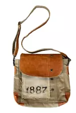 Repurposed Canvas Tent Purse Crossbody Shoulder Bag Green Brown 1887