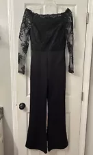 Women’s Med. Lace Off Shoulder Jumpsuit Long Sheer Sleeves Dressy Cocktail Party