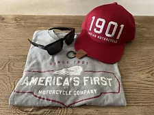 New Indian Motorcycles T-Shirt, Embroidered Hat, Sunglasses & Keychain Gift Set